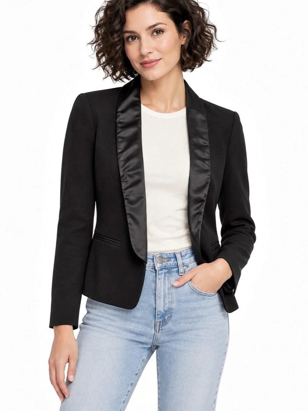Banana Republic Black Satin Shawl Collar Tuxedo Blazer Size 8